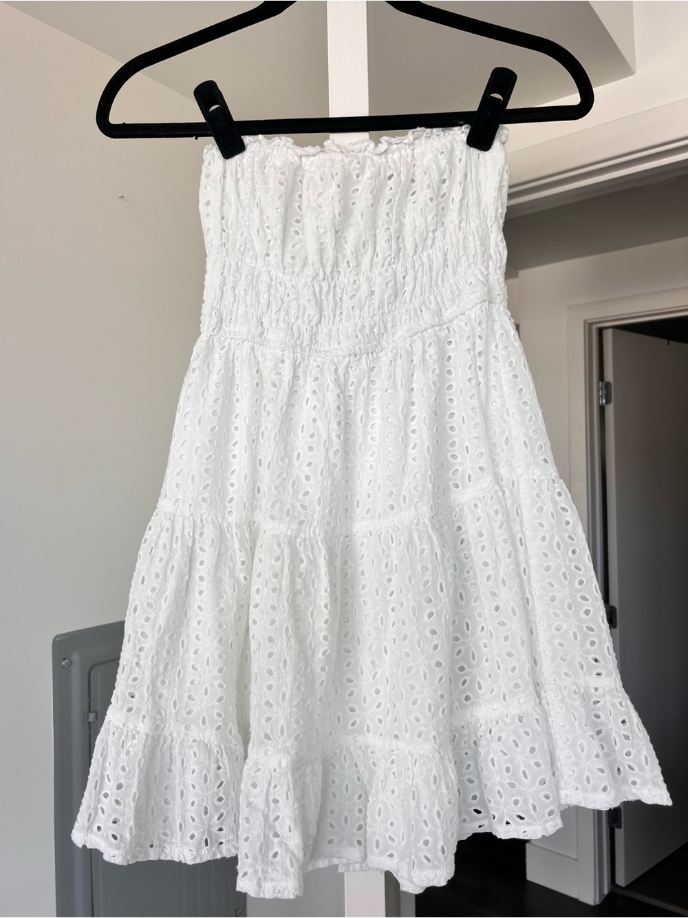 C'Isa White Cotton Poplin Strapless Mini Dress- XS/S- 100% Cotton